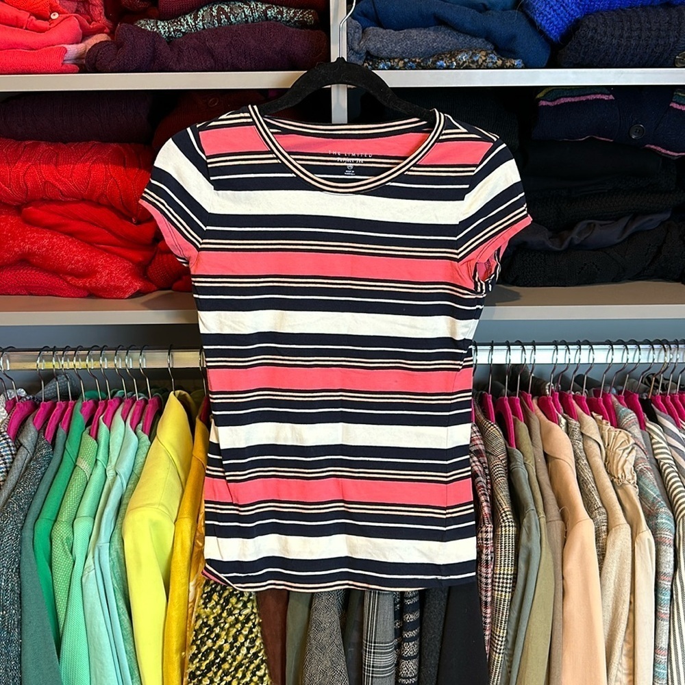 The Limited salmon/black/white striped short sleeve scoop neck t shirt size XS